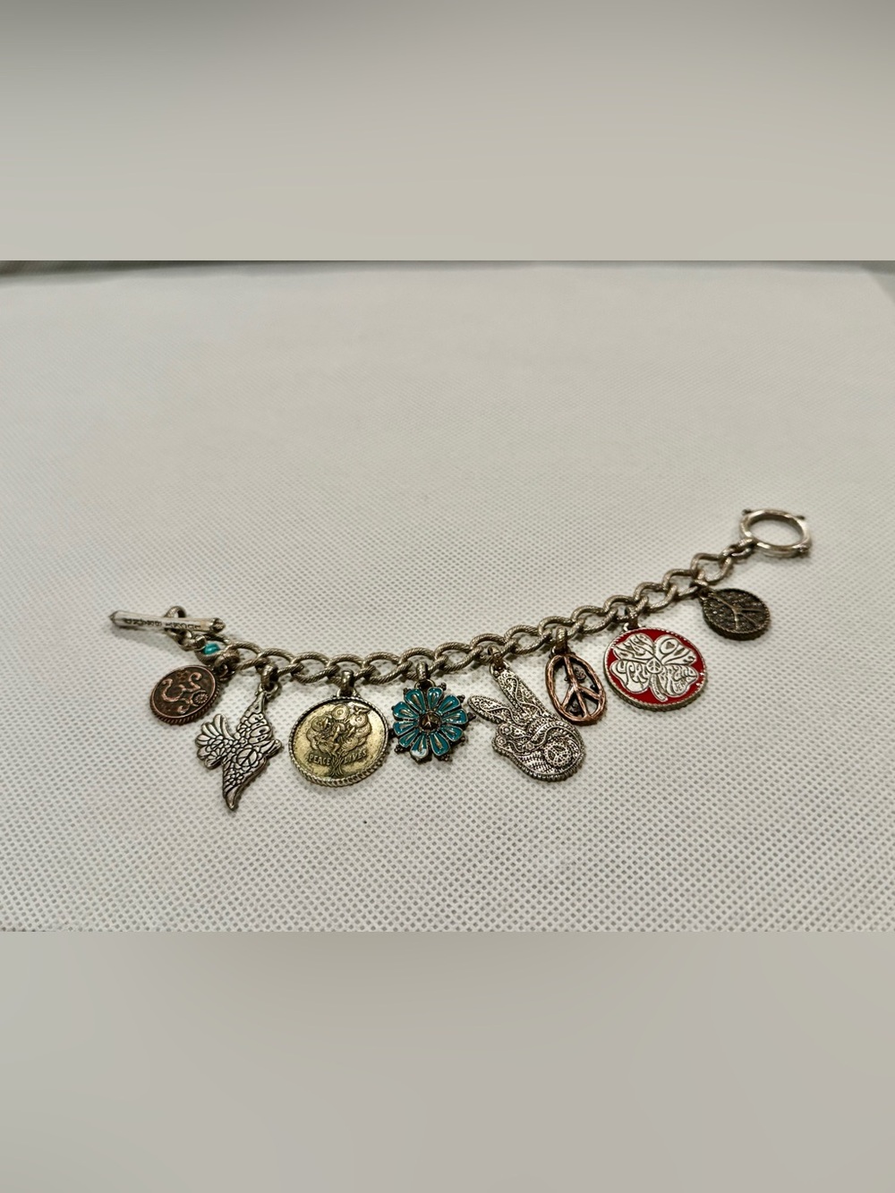 Lucky Brand Mixed Metal Charm Bracelet with Turquoise Flower Charm, 8”